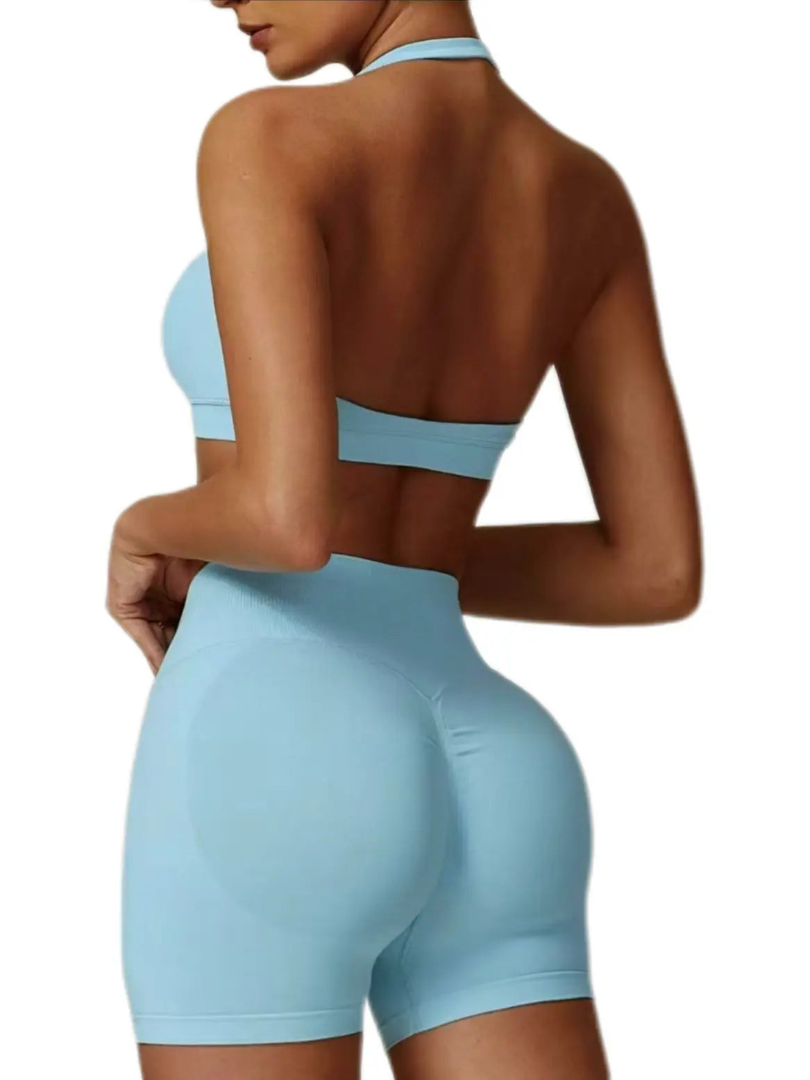 Dfyne Impact Halter Neck Women'S Workout Set - High-Waisted Peach Hip Shorts with High Stretch Tummy Control & Butt Lifting Quick-Dry for Yoga Gym & Fitness