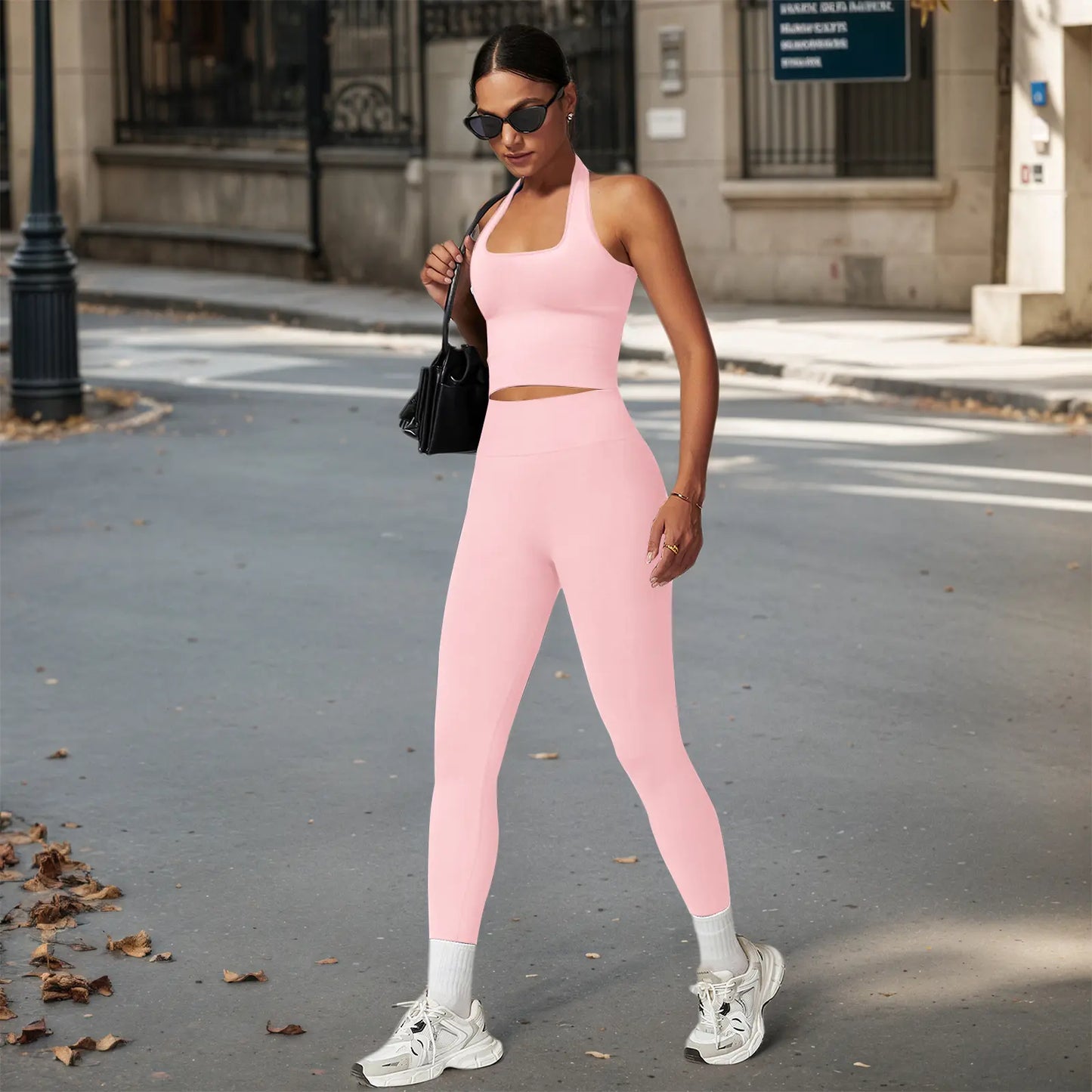 Jetjoy Workout Sets for Women 2 Piece, Padded Backless Sports Bras Halter Top Hidden Scrunch Leggings Sets Gym Yoga Work Out Clothes, Matching Mid Waist Leggings Sets Athleisure Fitness & Casual Wear Yoga Outfits Gym Tracksuit Summeroutfit Swimweek