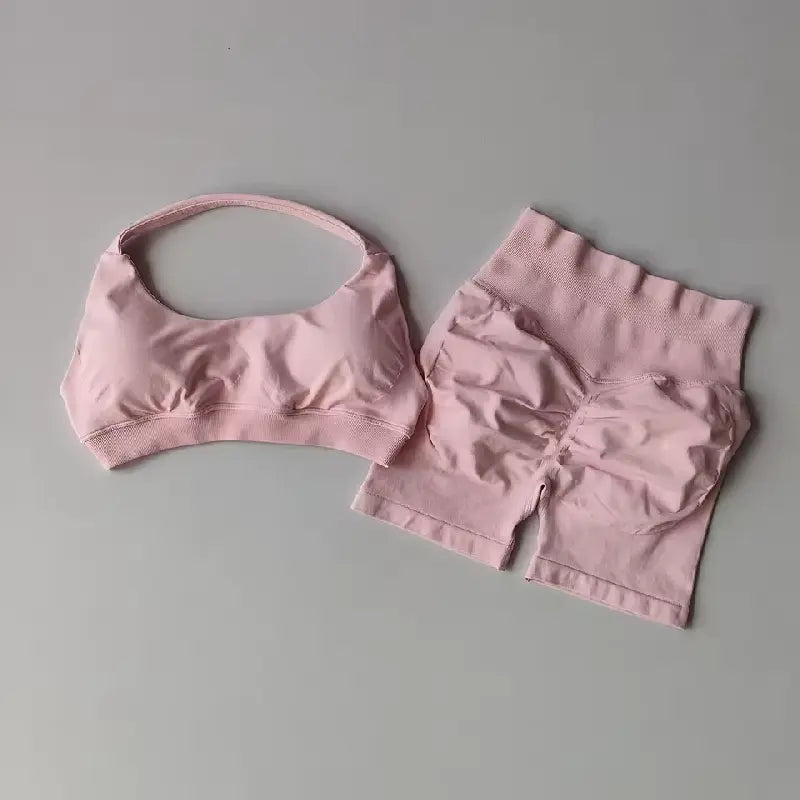 Dfyne Impact Halter Neck Women'S Workout Set - High-Waisted Peach Hip Shorts with High Stretch Tummy Control & Butt Lifting Quick-Dry for Yoga Gym & Fitness