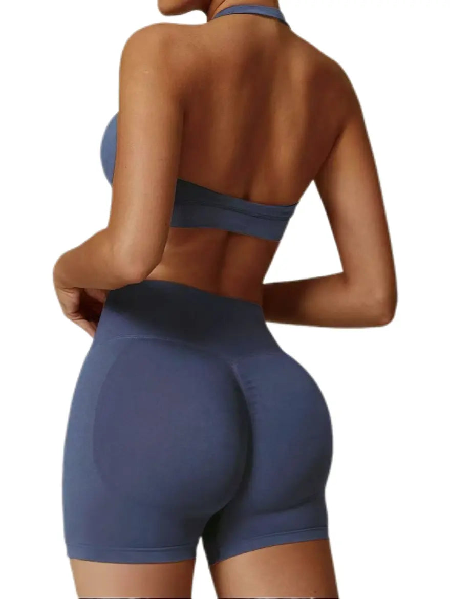 Dfyne Impact Halter Neck Women'S Workout Set - High-Waisted Peach Hip Shorts with High Stretch Tummy Control & Butt Lifting Quick-Dry for Yoga Gym & Fitness