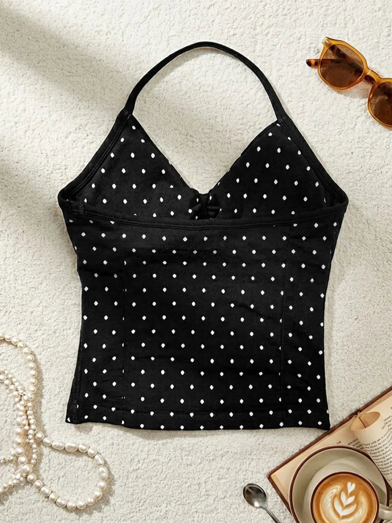 New Women'S Polka Dot Sport Set, Deep V Neck Ruched Halter Top, High Waist Butt Lifting Shorts, Yoga Fitness Running, Stretchy Suit Set, Fitness Outfits