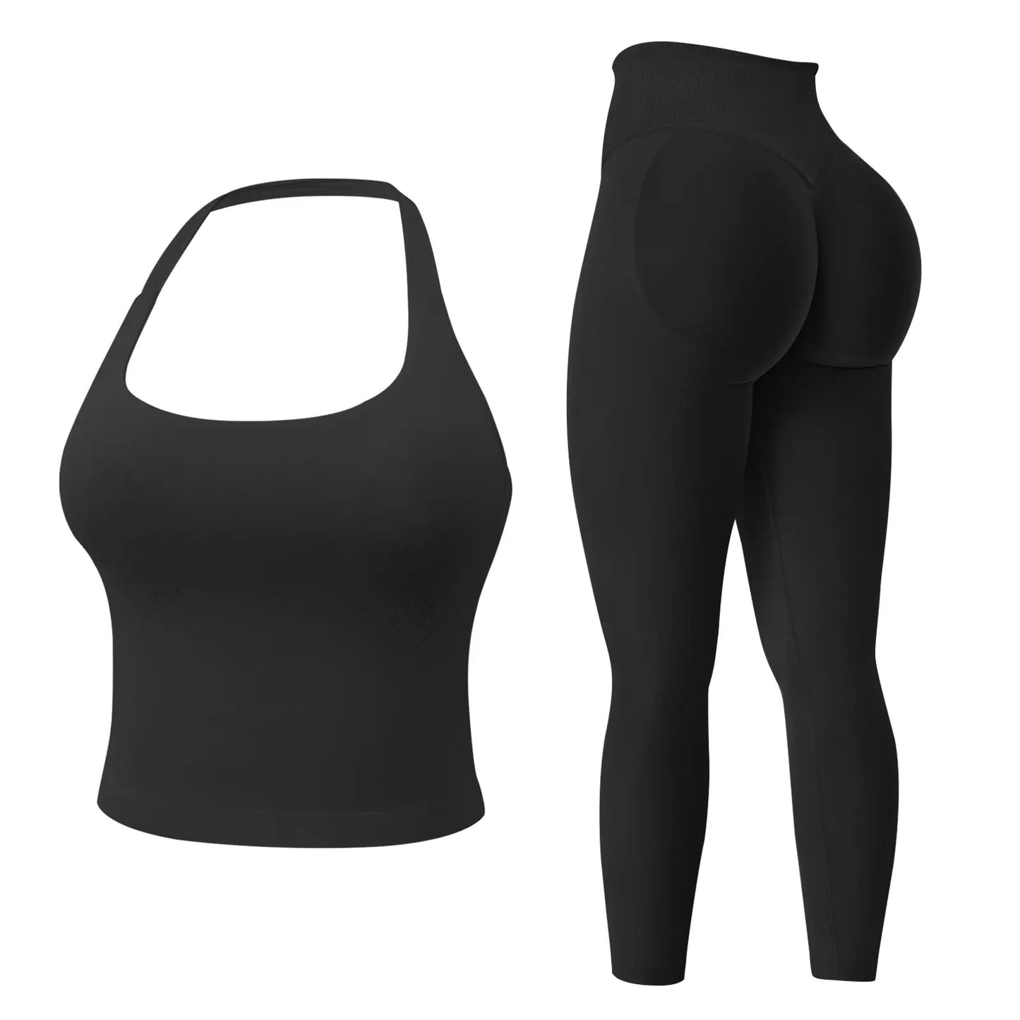 Jetjoy Workout Sets for Women 2 Piece, Padded Backless Sports Bras Halter Top Hidden Scrunch Leggings Sets Gym Yoga Work Out Clothes, Matching Mid Waist Leggings Sets Athleisure Fitness & Casual Wear Yoga Outfits Gym Tracksuit Summeroutfit Swimweek