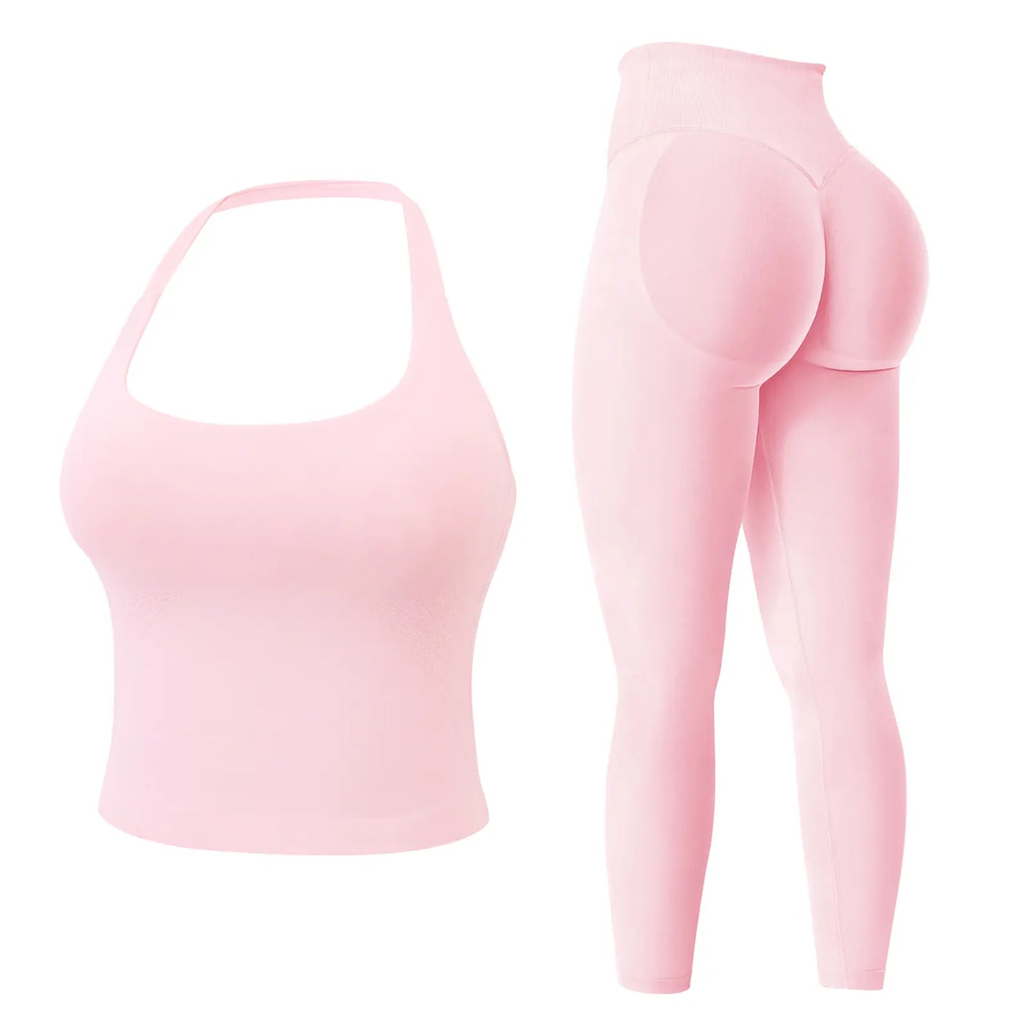 Jetjoy Workout Sets for Women 2 Piece, Padded Backless Sports Bras Halter Top Hidden Scrunch Leggings Sets Gym Yoga Work Out Clothes, Matching Mid Waist Leggings Sets Athleisure Fitness & Casual Wear Yoga Outfits Gym Tracksuit Summeroutfit Swimweek