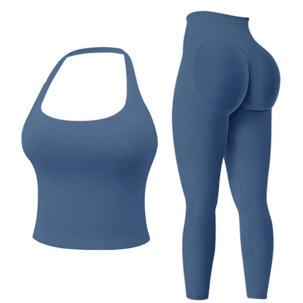 Jetjoy Workout Sets for Women 2 Piece, Padded Backless Sports Bras Halter Top Hidden Scrunch Leggings Sets Gym Yoga Work Out Clothes, Matching Mid Waist Leggings Sets Athleisure Fitness & Casual Wear Yoga Outfits Gym Tracksuit Summeroutfit Swimweek