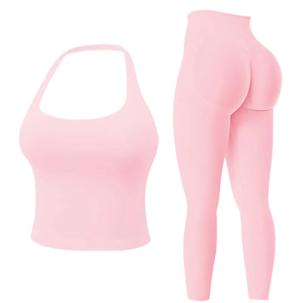 Jetjoy Workout Sets for Women 2 Piece, Padded Backless Sports Bras Halter Top Hidden Scrunch Leggings Sets Gym Yoga Work Out Clothes, Matching Mid Waist Leggings Sets Athleisure Fitness & Casual Wear Yoga Outfits Gym Tracksuit Summeroutfit Swimweek