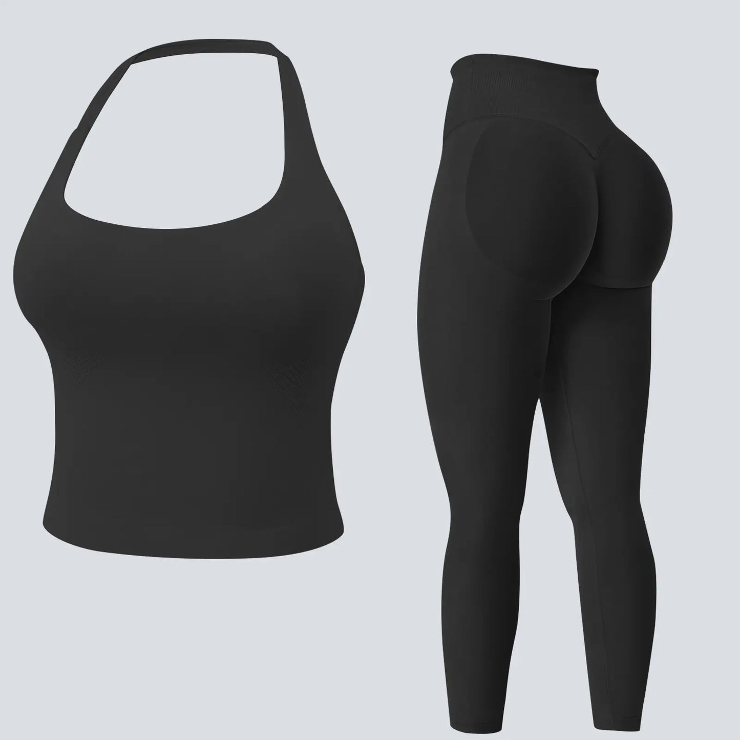 Jetjoy Workout Sets for Women 2 Piece, Padded Backless Sports Bras Halter Top Hidden Scrunch Leggings Sets Gym Yoga Work Out Clothes, Matching Mid Waist Leggings Sets Athleisure Fitness & Casual Wear Yoga Outfits Gym Tracksuit Summeroutfit Swimweek