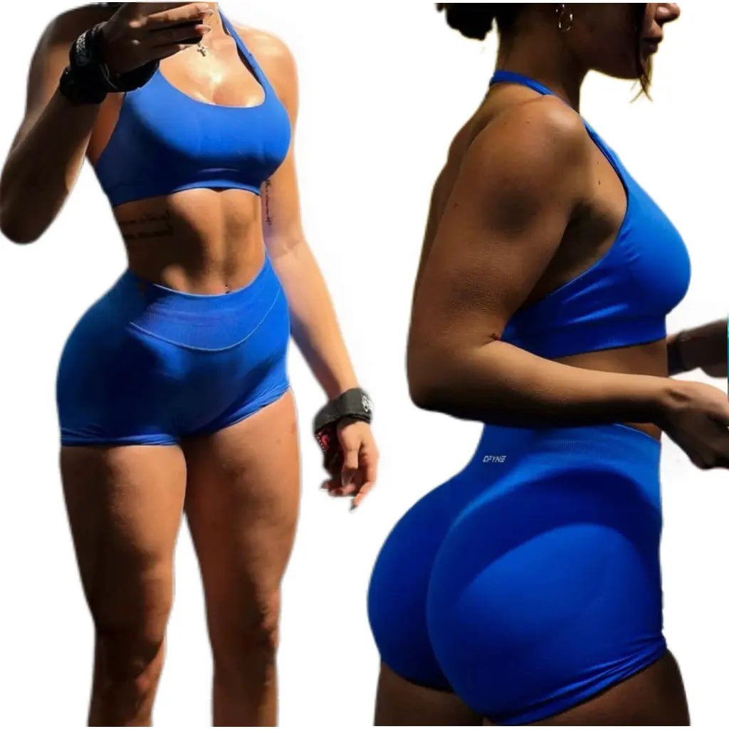 Dfyne Impact Halter Neck Women'S Workout Set - High-Waisted Peach Hip Shorts with High Stretch Tummy Control & Butt Lifting Quick-Dry for Yoga Gym & Fitness