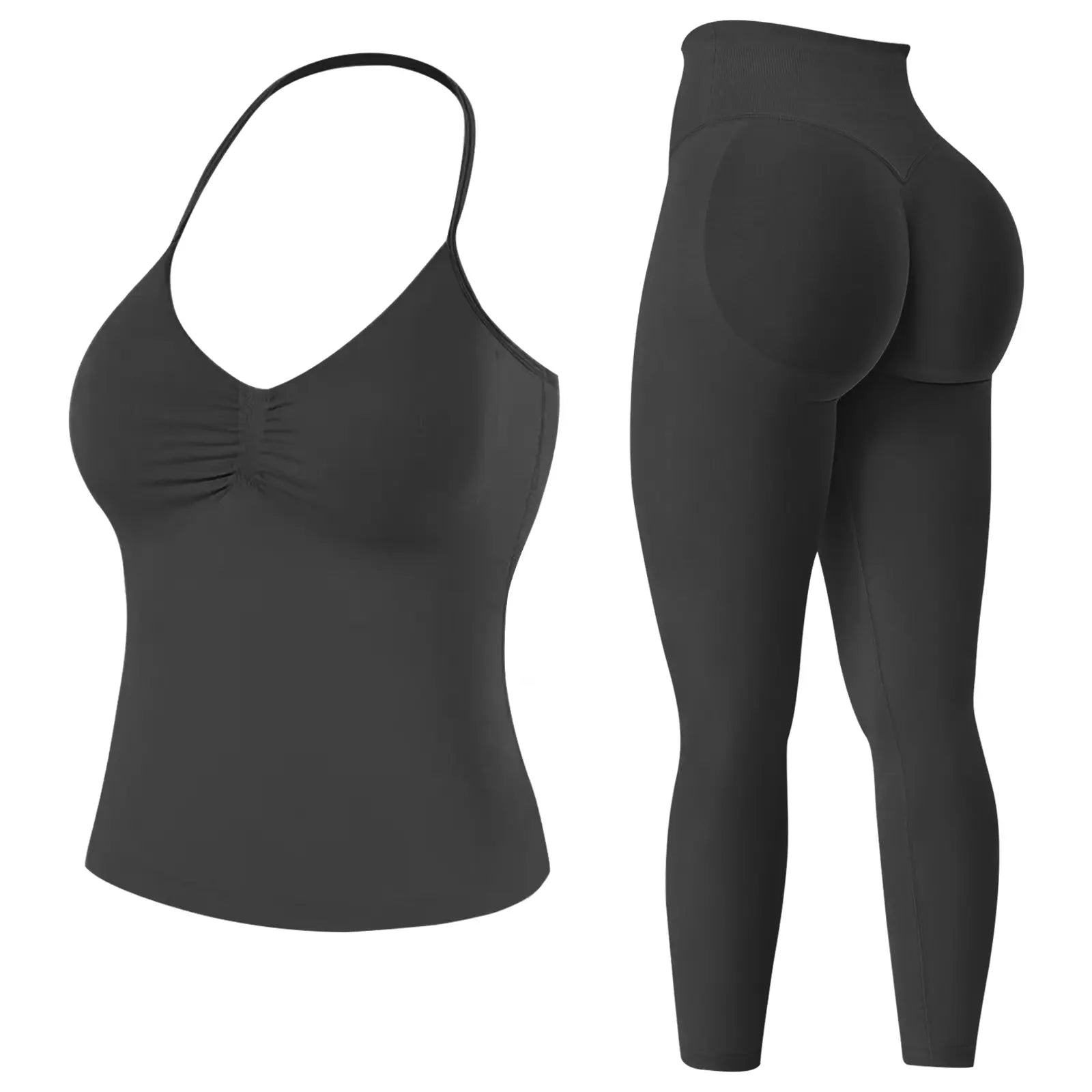 Jetjoy Workout Sets for Women 2 Piece, Padded Backless Sports Bras Halter Top Hidden Scrunch Leggings Sets Gym Yoga Work Out Clothes, Matching Mid Waist Leggings Sets Athleisure Fitness & Casual Wear Yoga Outfits Gym Tracksuit Summeroutfit Swimweek