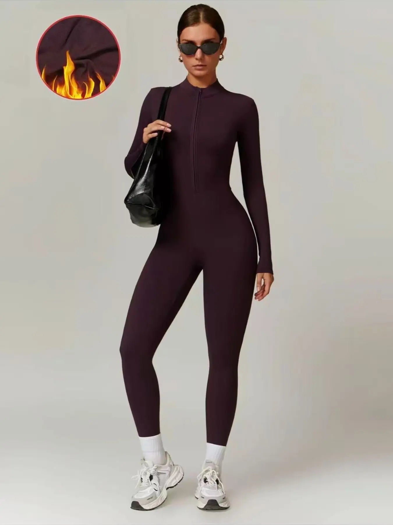 Women'S Solid Zip up Skiing Jumpsuit, Casual Sporty Long Sleeve Thermal Quick-Dry Jumpsuit for Skiing Cycling, Ladies Sportswear for Fall & Winter, Yoga Gym Workout Running Wear, 3D Structural Seam Design, Sports Clothes