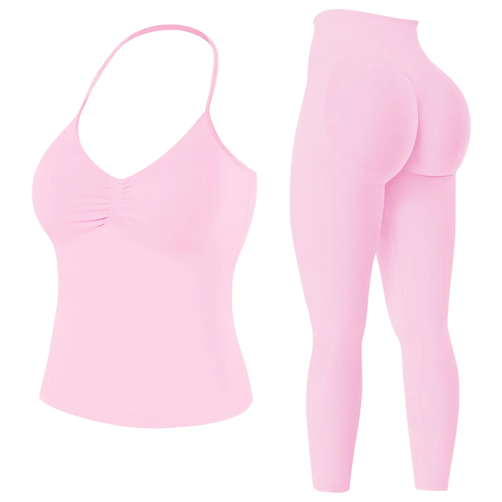 Jetjoy Workout Sets for Women 2 Piece, Padded Backless Sports Bras Halter Top Hidden Scrunch Leggings Sets Gym Yoga Work Out Clothes, Matching Mid Waist Leggings Sets Athleisure Fitness & Casual Wear Yoga Outfits Gym Tracksuit Summeroutfit Swimweek