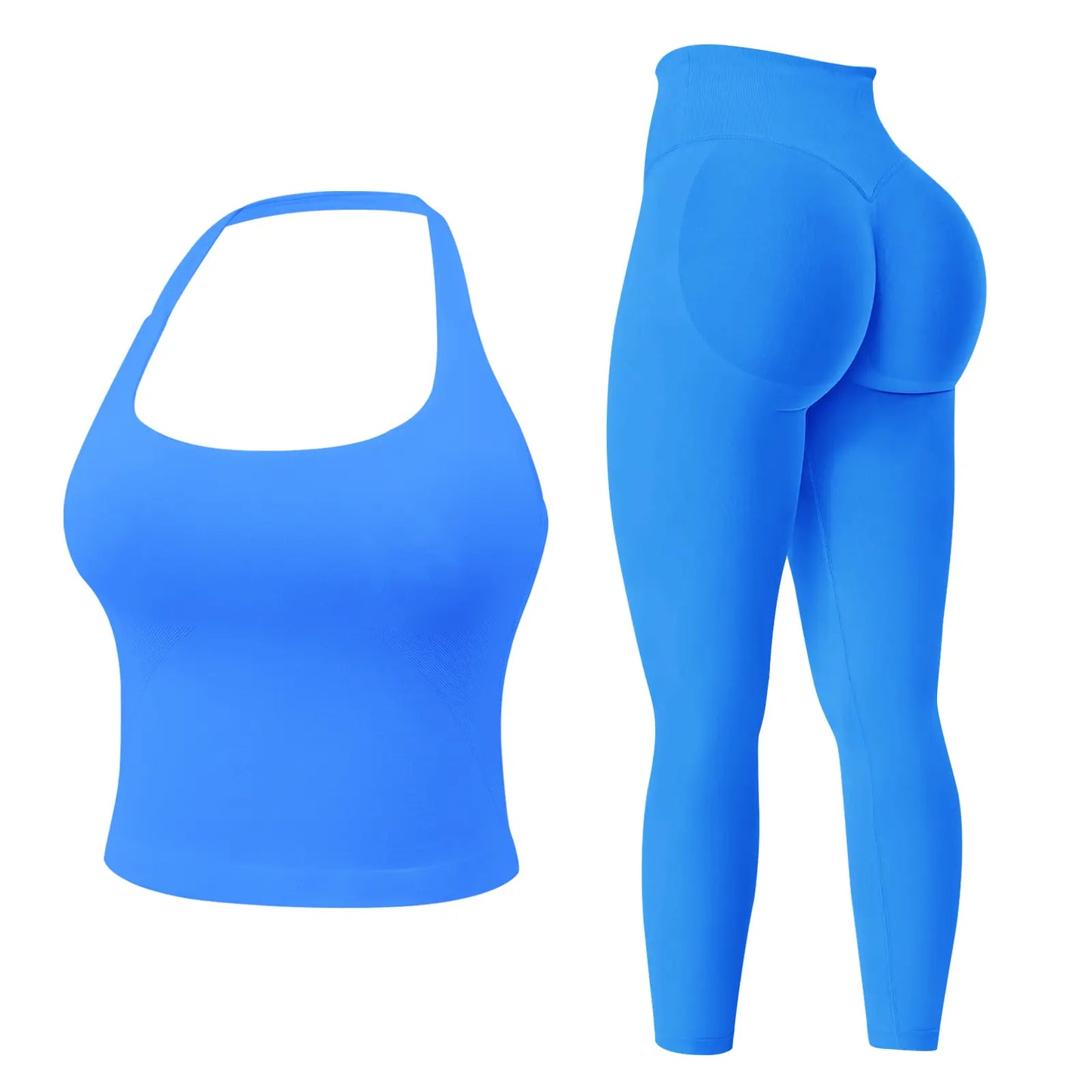 Jetjoy Workout Sets for Women 2 Piece, Padded Backless Sports Bras Halter Top Hidden Scrunch Leggings Sets Gym Yoga Work Out Clothes, Matching Mid Waist Leggings Sets Athleisure Fitness & Casual Wear Yoga Outfits Gym Tracksuit Summeroutfit Swimweek