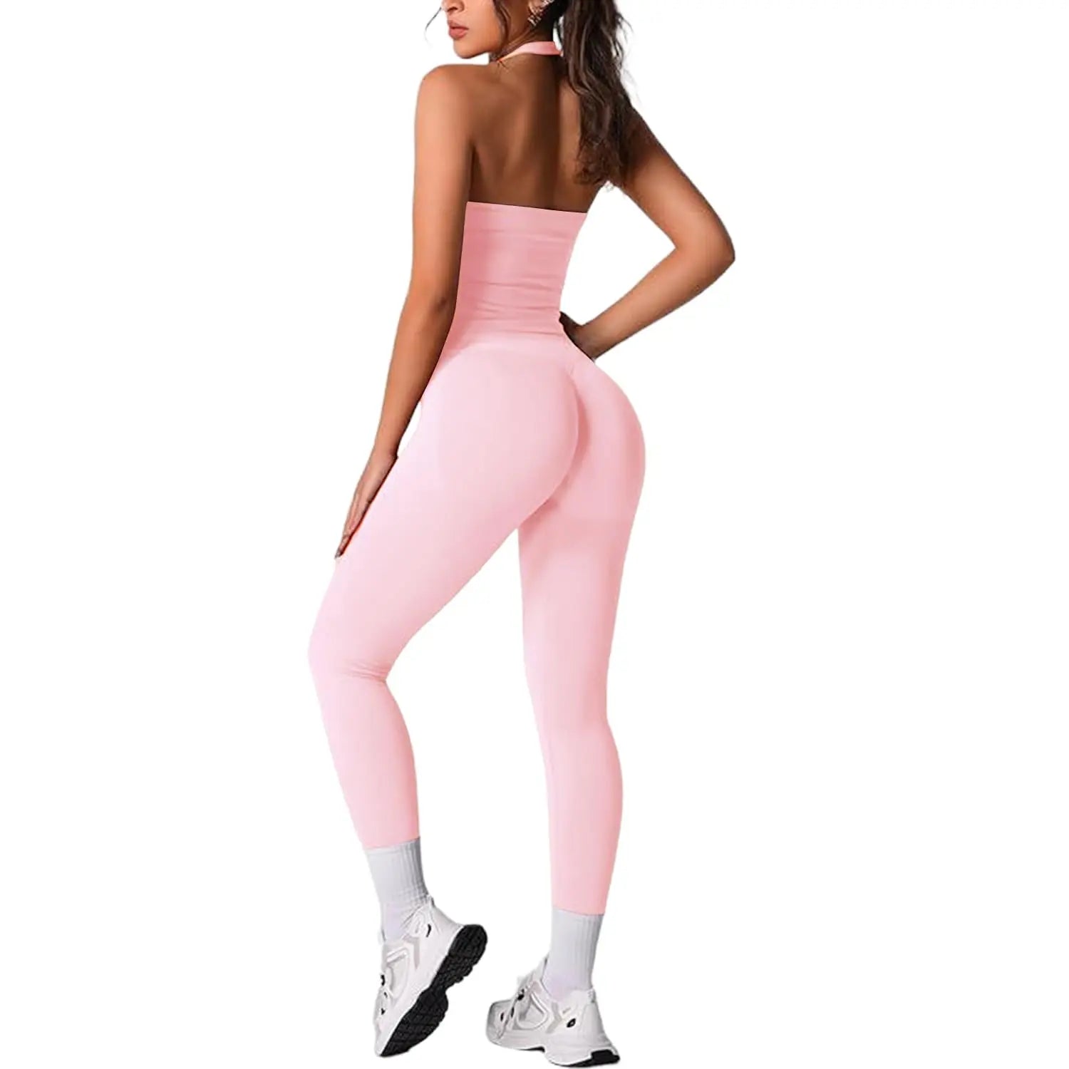 Jetjoy Workout Sets for Women 2 Piece, Padded Backless Sports Bras Halter Top Hidden Scrunch Leggings Sets Gym Yoga Work Out Clothes, Matching Mid Waist Leggings Sets Athleisure Fitness & Casual Wear Yoga Outfits Gym Tracksuit Summeroutfit Swimweek