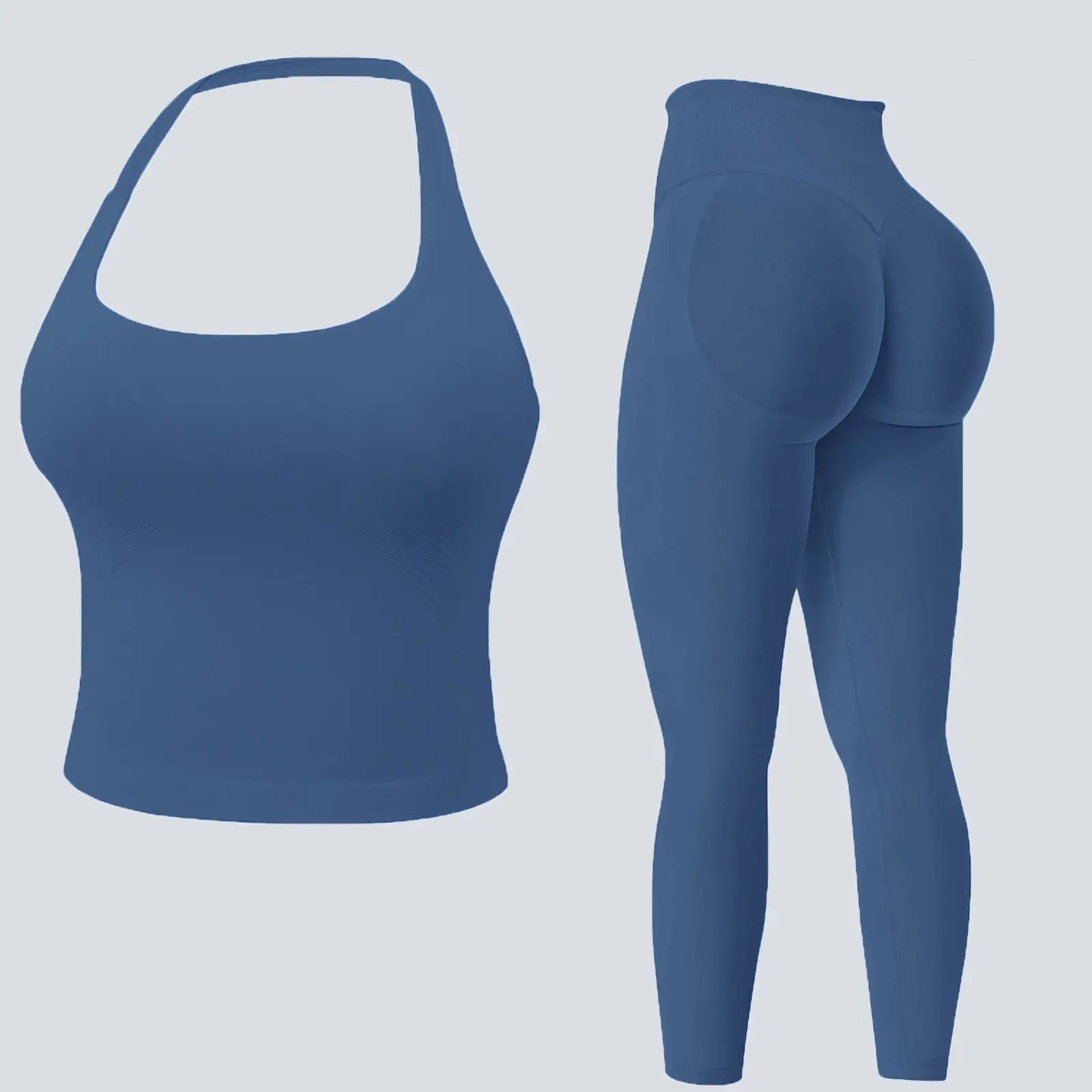 Jetjoy Workout Sets for Women 2 Piece, Padded Backless Sports Bras Halter Top Hidden Scrunch Leggings Sets Gym Yoga Work Out Clothes, Matching Mid Waist Leggings Sets Athleisure Fitness & Casual Wear Yoga Outfits Gym Tracksuit Summeroutfit Swimweek