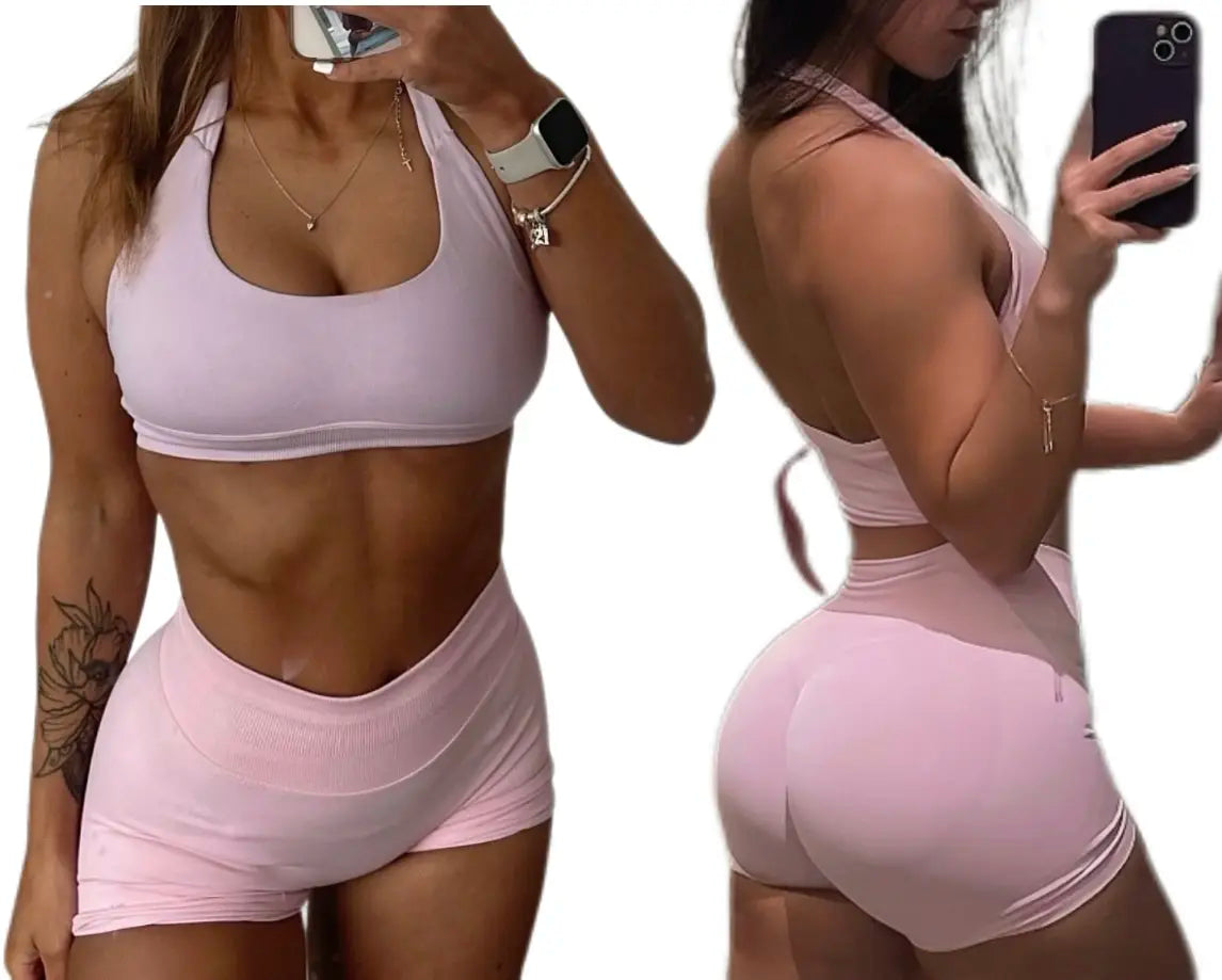 Dfyne Impact Halter Neck Women'S Workout Set - High-Waisted Peach Hip Shorts with High Stretch Tummy Control & Butt Lifting Quick-Dry for Yoga Gym & Fitness