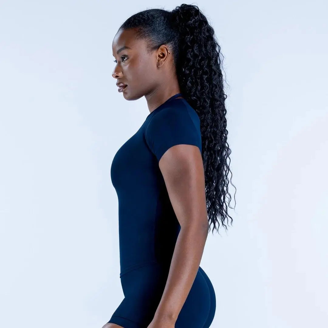 Impact Women'S Seamless Longline Workout Top - Sculpting Short Sleeve Yoga Gym Shirt, High-Performance Fitness Apparel