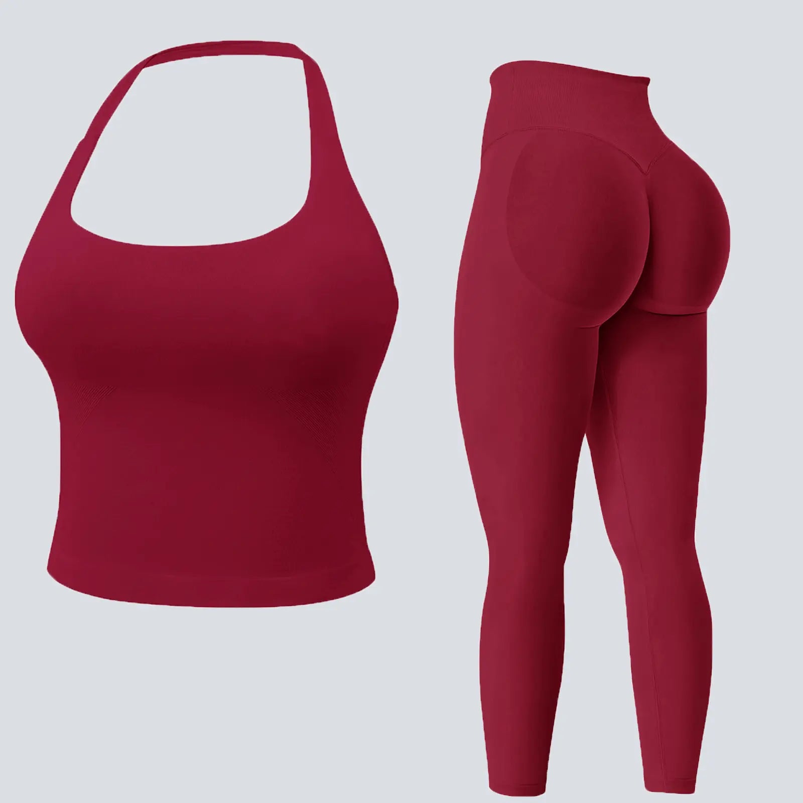 Jetjoy Workout Sets for Women 2 Piece, Padded Backless Sports Bras Halter Top Hidden Scrunch Leggings Sets Gym Yoga Work Out Clothes, Matching Mid Waist Leggings Sets Athleisure Fitness & Casual Wear Yoga Outfits Gym Tracksuit Summeroutfit Swimweek
