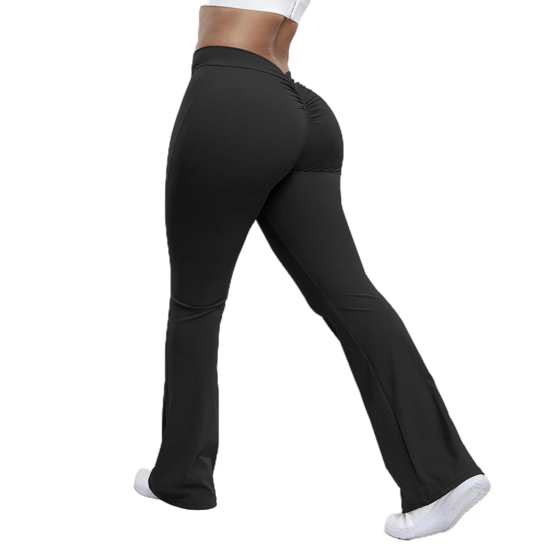Kabuer Female V-Back Butt-Lifting Yoga Pants - Nylon-Elastane Stretchy Long Flared Bootcut Leggings, Yoga Outfits for Gym, Running, All-Season Sports Bottoms