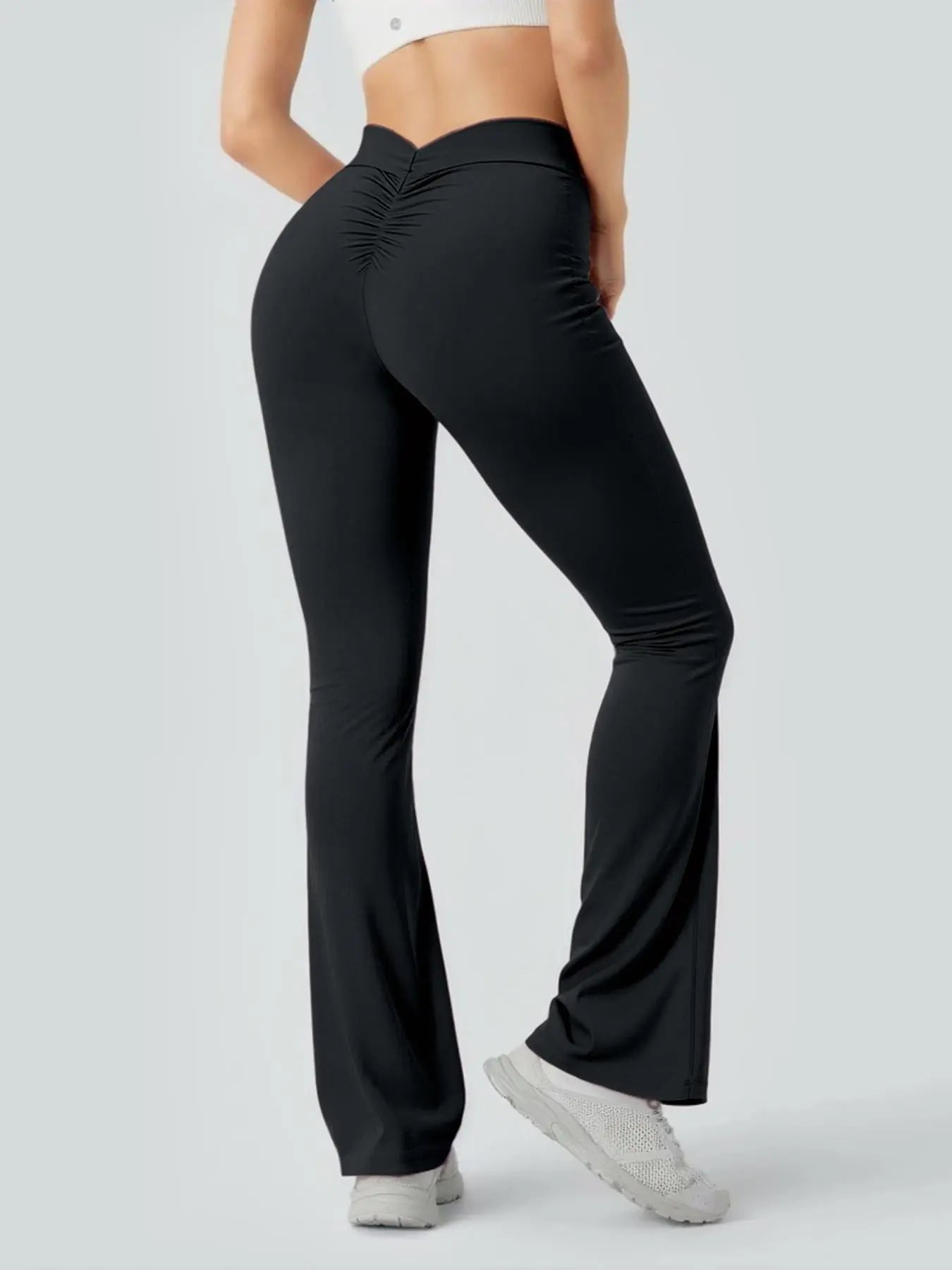 Kabuer Female V-Back Butt-Lifting Yoga Pants - Nylon-Elastane Stretchy Long Flared Bootcut Leggings, Yoga Outfits for Gym, Running, All-Season Sports Bottoms