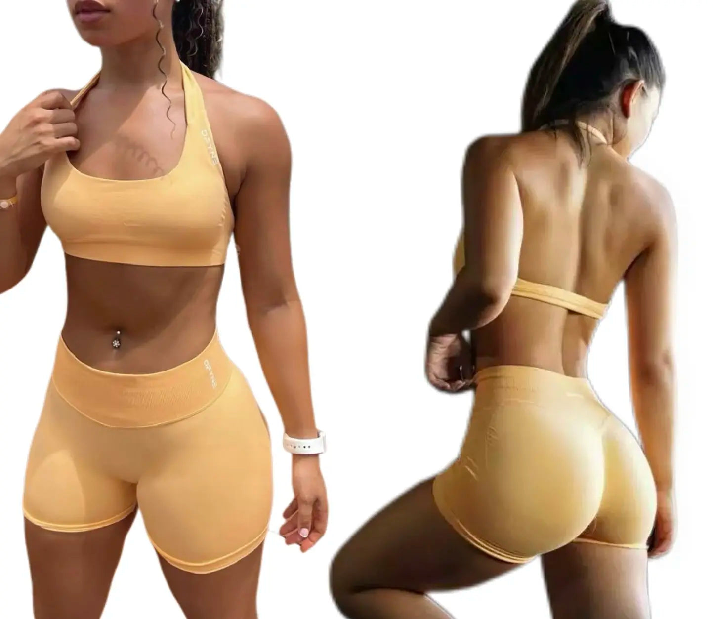 Dfyne Impact Halter Neck Women'S Workout Set - High-Waisted Peach Hip Shorts with High Stretch Tummy Control & Butt Lifting Quick-Dry for Yoga Gym & Fitness